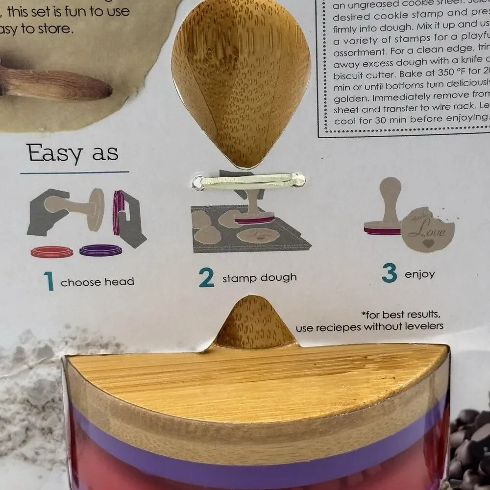 Core Kitchen Cookie Stamp Bamboo Handle 3 Interchangable Silicone Heads